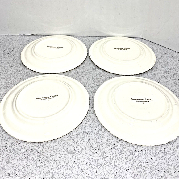 Vintage Mid Century Ambrosia China dessert plates 22kt gold trim floral set of 4 - Picture 5 of 8